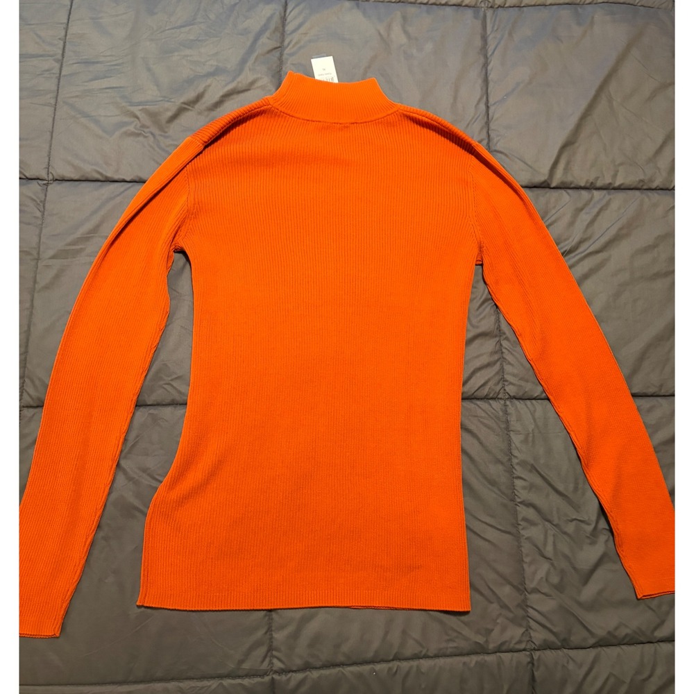 Pendleton Silk Cotton Ribbed Mock Neck Sweater Orange rust luxury fall stretchy - Picture 2 of 7